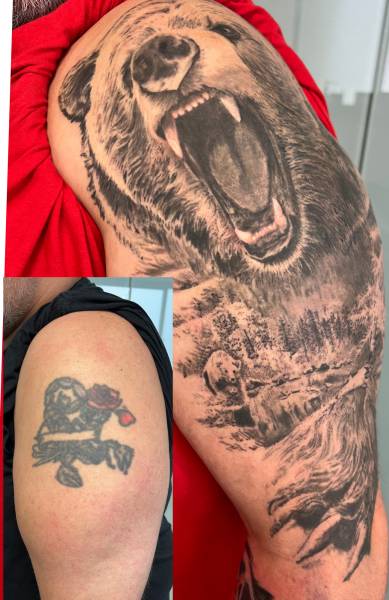 Recouvrement d’un ancien tatouage par un Ours  à Bordeaux 